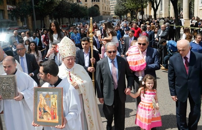 The Archbishop of Beirut, Bishop Boulos Matar, celebrated the Palm Sunday